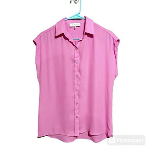 WAYF Pink Lightweight Cap Sleeve Semi Sheer Button Front Blouse Women’s Size XS